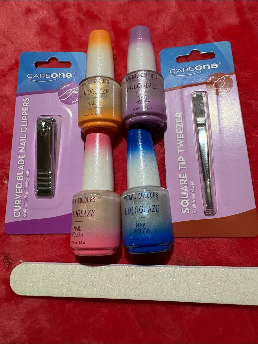 Pink & Blue Gradient Nail Polish Set with Tools